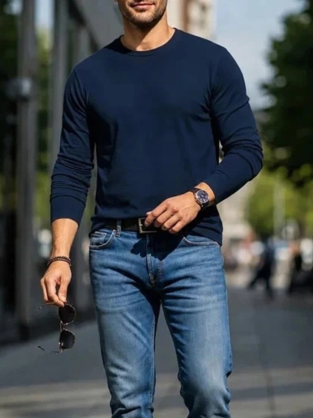 ROUGH DRESS Men Supima Cotton Crew Neck Long Sleeves Stretch T-Shirt Tee Shirts
